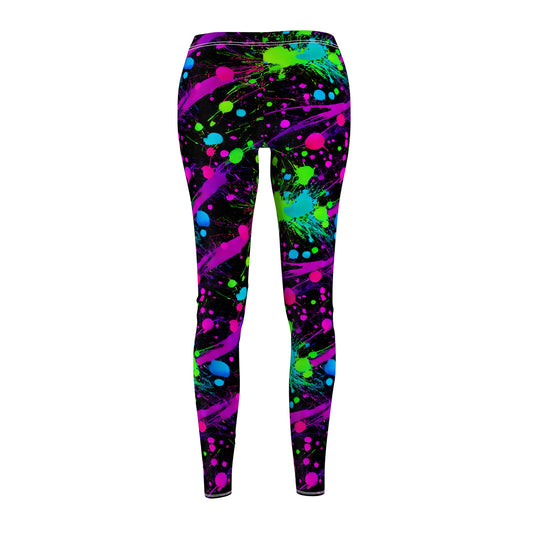 Pink & Green Paint Splatters Casual Leggings Women's Cut & Sew Casual Leggings (AOP)