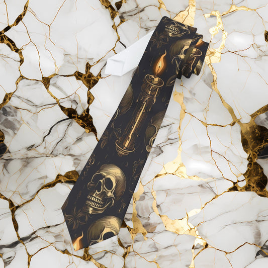 Skull & Candle Necktie – Gothic Skeleton Pattern Tie for Halloween and Alternative Fashion