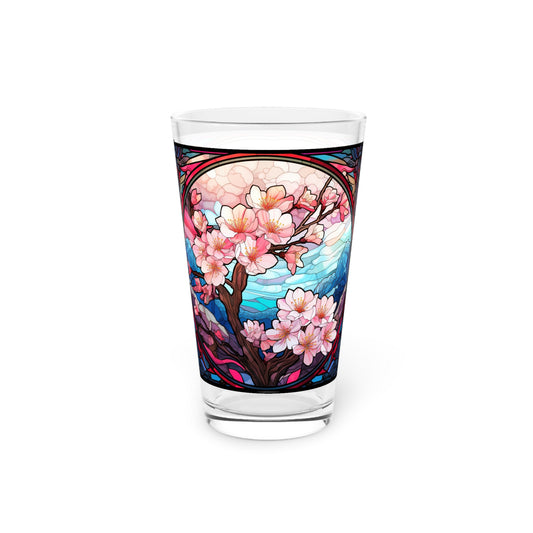 Cherry Blossoms in Full Bloom: A Stained Glass Masterpiece 16oz Pint Glass Gift idea gifts for home decor housewarming gift