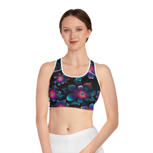 Neon Blossom Burst Women's Sports Bra Vibrant Floral Fitness Sports Bra (AOP)