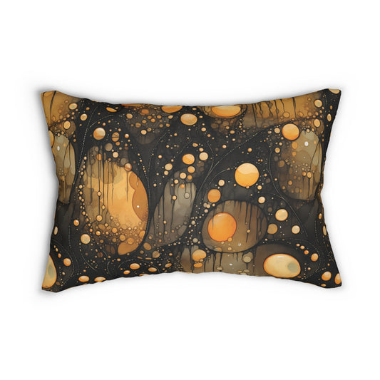 Halloween Yellow Orange Floating Blobs and Dark Spun Polyester Lumbar Pillow