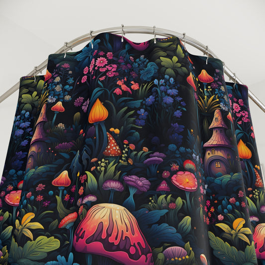 Fairy Tale Magical Forest With Colorful Mushrooms Polyester Shower Curtain