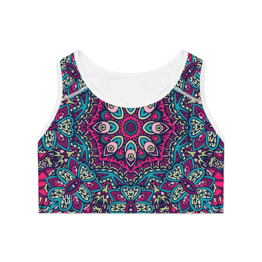 Purple Boho Vibes Sports Bra - AOP Design for Comfort and Style