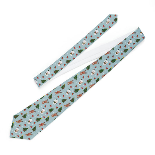 "DirkyThreadz Christmas Cheer Necktie - Festive Holiday Icons on Light Blue"