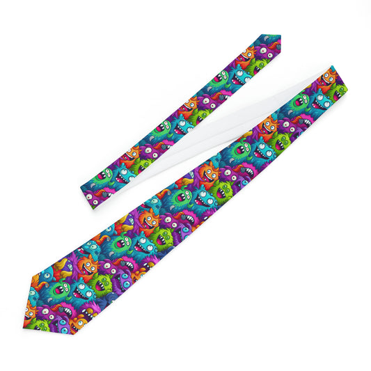 "DirkyThreadz Monster Mayhem Necktie - Vibrant Cartoon Design for Fun and Style"