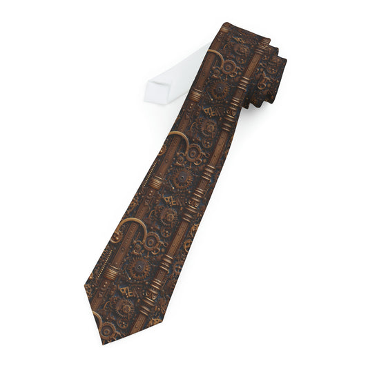 "DirkyThreadz Steampunk Gear Necktie - Vintage Industrial Design in Brown and Bronze"