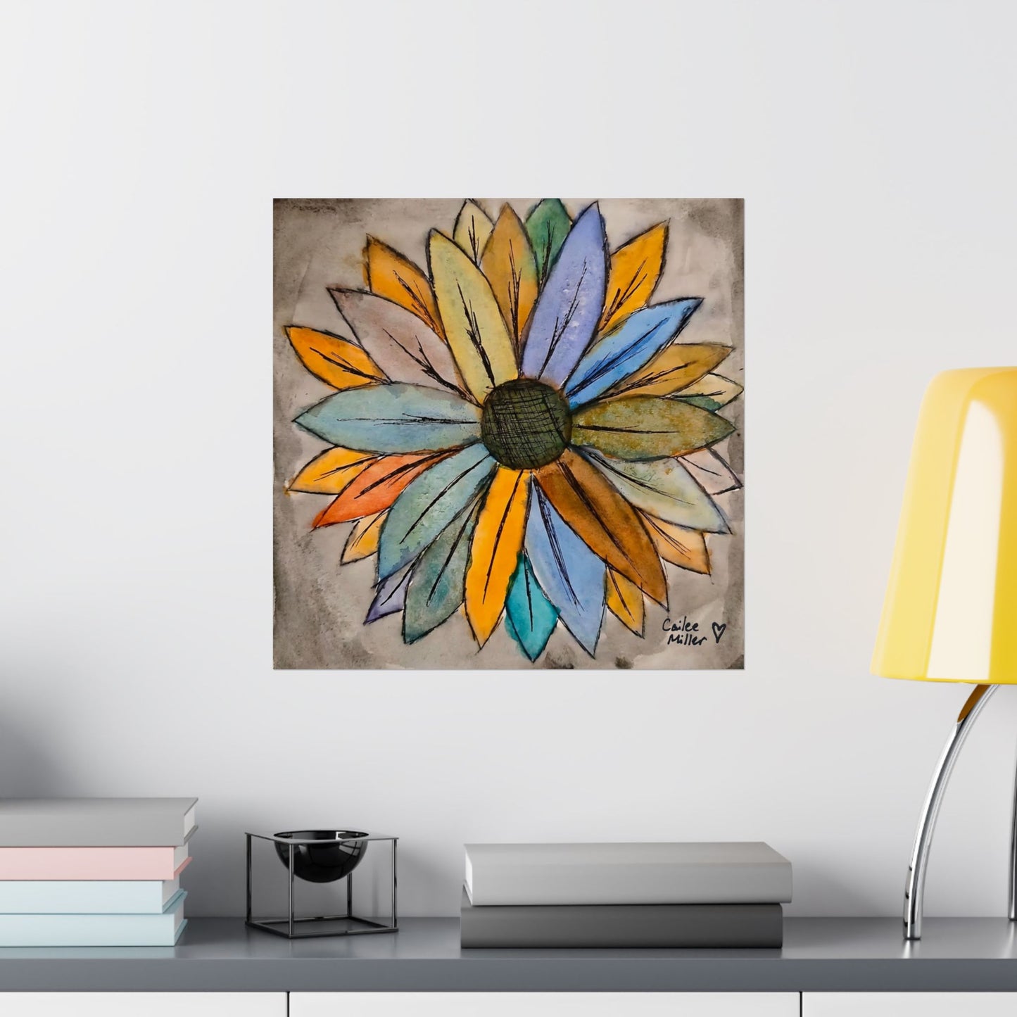 Matte Vertical Poster — Colorful Watercolor Sunflower Art Print from Artist Cailee Miller