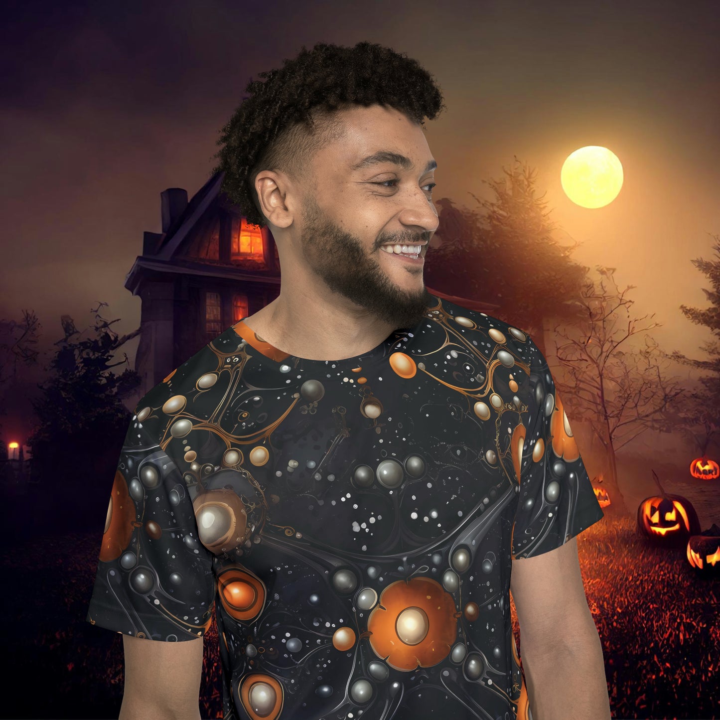 Halloween Yellow Orange Orbs Floating oozing and Dark Streaks Men's Sports Jersey (AOP)