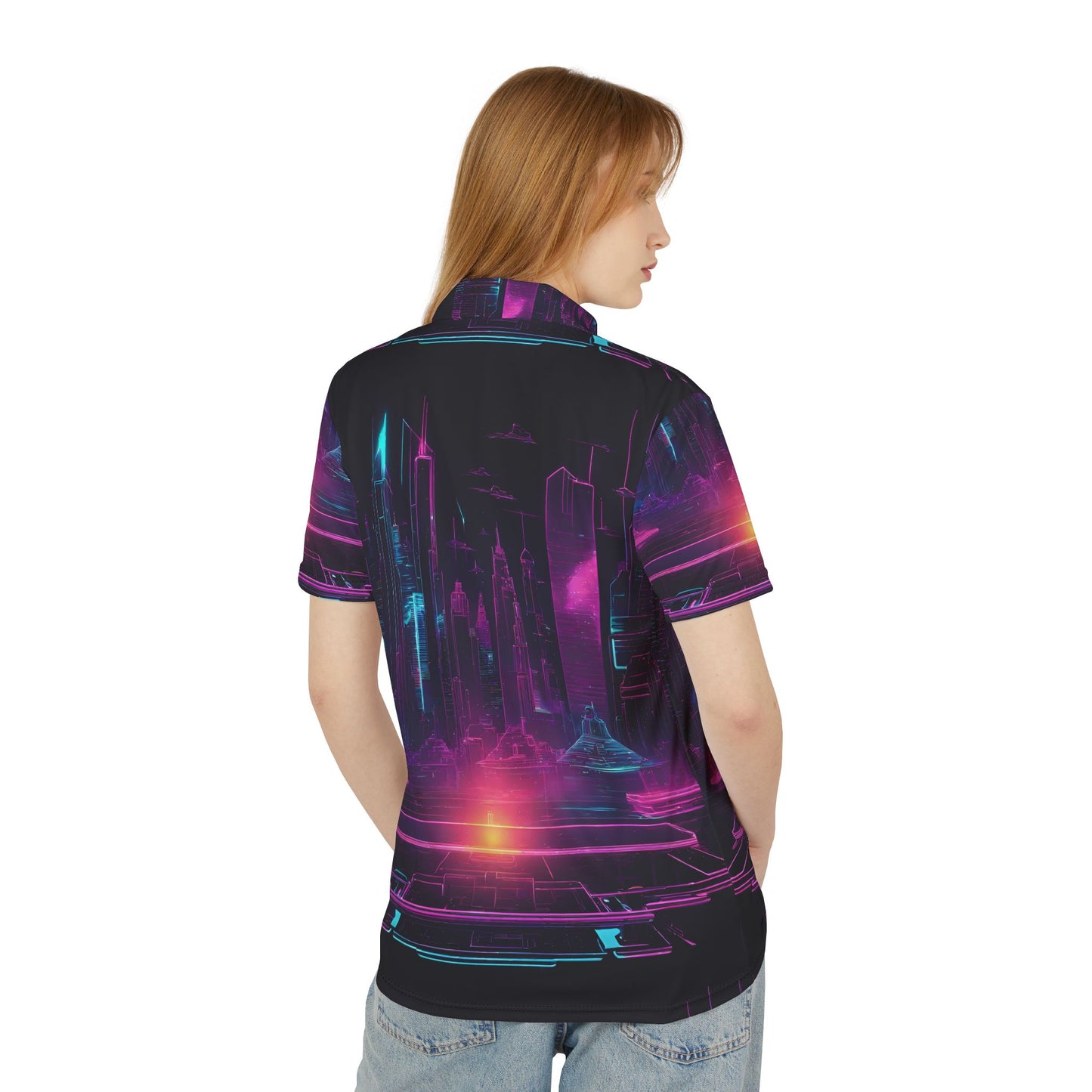 Futuristic Vibe Unisex Polo Shirt, Cyberpunk Fashion, Streetwear, Modern Style, Gift for Tech Lovers