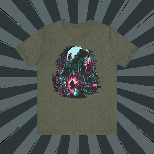 Cyberpunk Graphic Tee, Futuristic Shirt, Unisex Short Sleeve T-Shirt, Retro Sci-Fi Apparel, Streetwear Graphic Top, Geek Fashion Gift