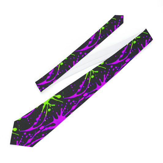 "DirkyThreadz Neon Splatter Necktie - Bold Green & Purple Artistic Design"