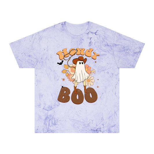 Cowboy Ghost saying Howdy Boo Retro Halloween Unisex Color Blast T-Shirt Gifts for her