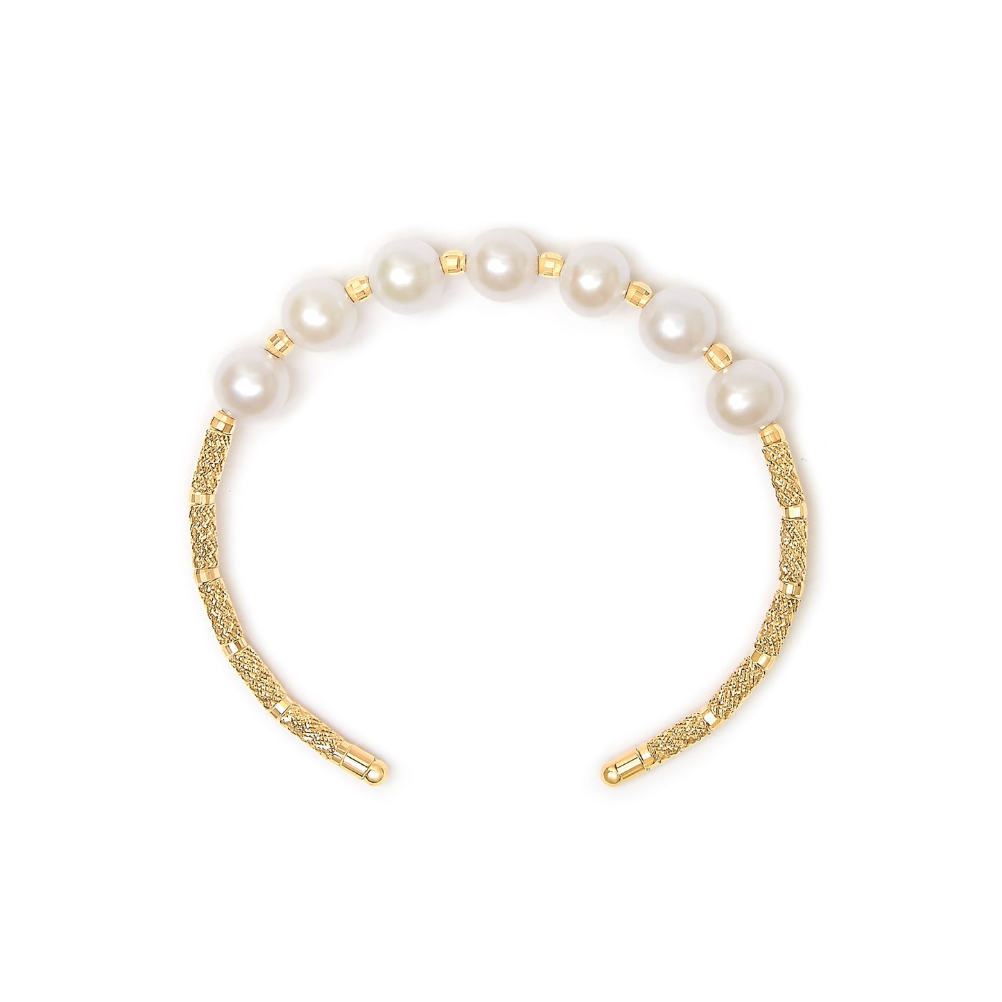 18K Yellow Gold Freshwater Pearl Cuff Bangle Bracelet