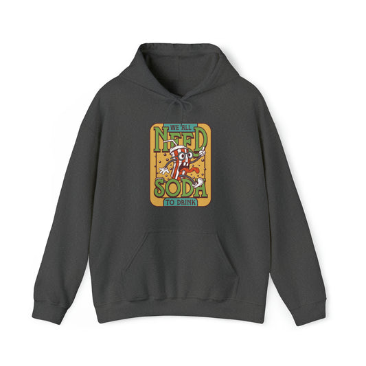 "DirkyThreadz Soda Splash Hoodie - PlayfulDesign with Cartoon Soda Graphic"
