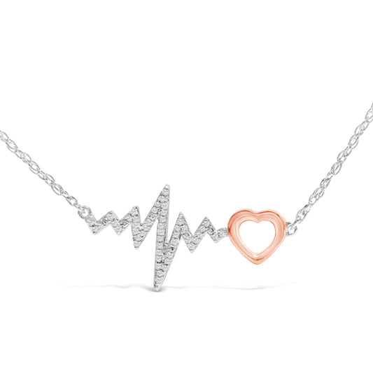 14K Rose Gold Plated Silver Diamond Accent Zig Zag Heart Necklace