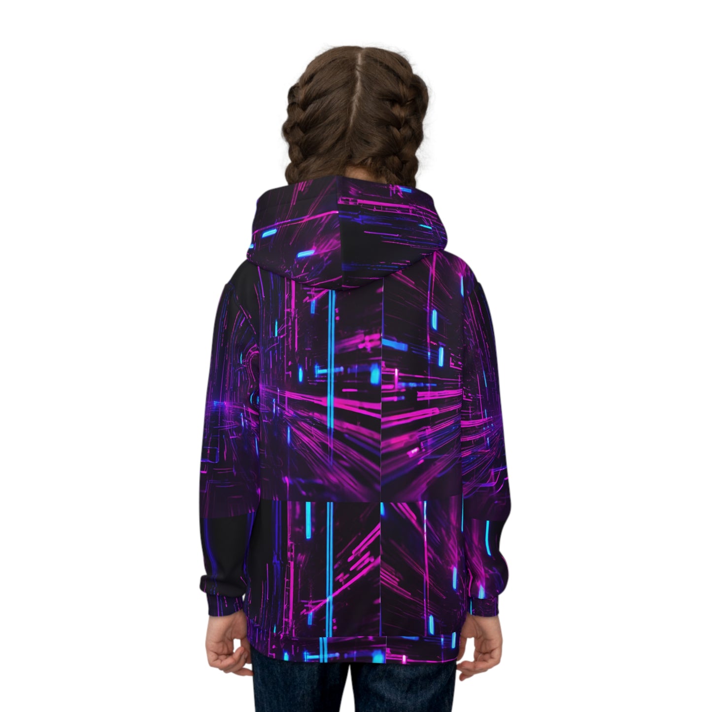 Neon Dreams: Cyberpunk Glow Hoodie for Kids