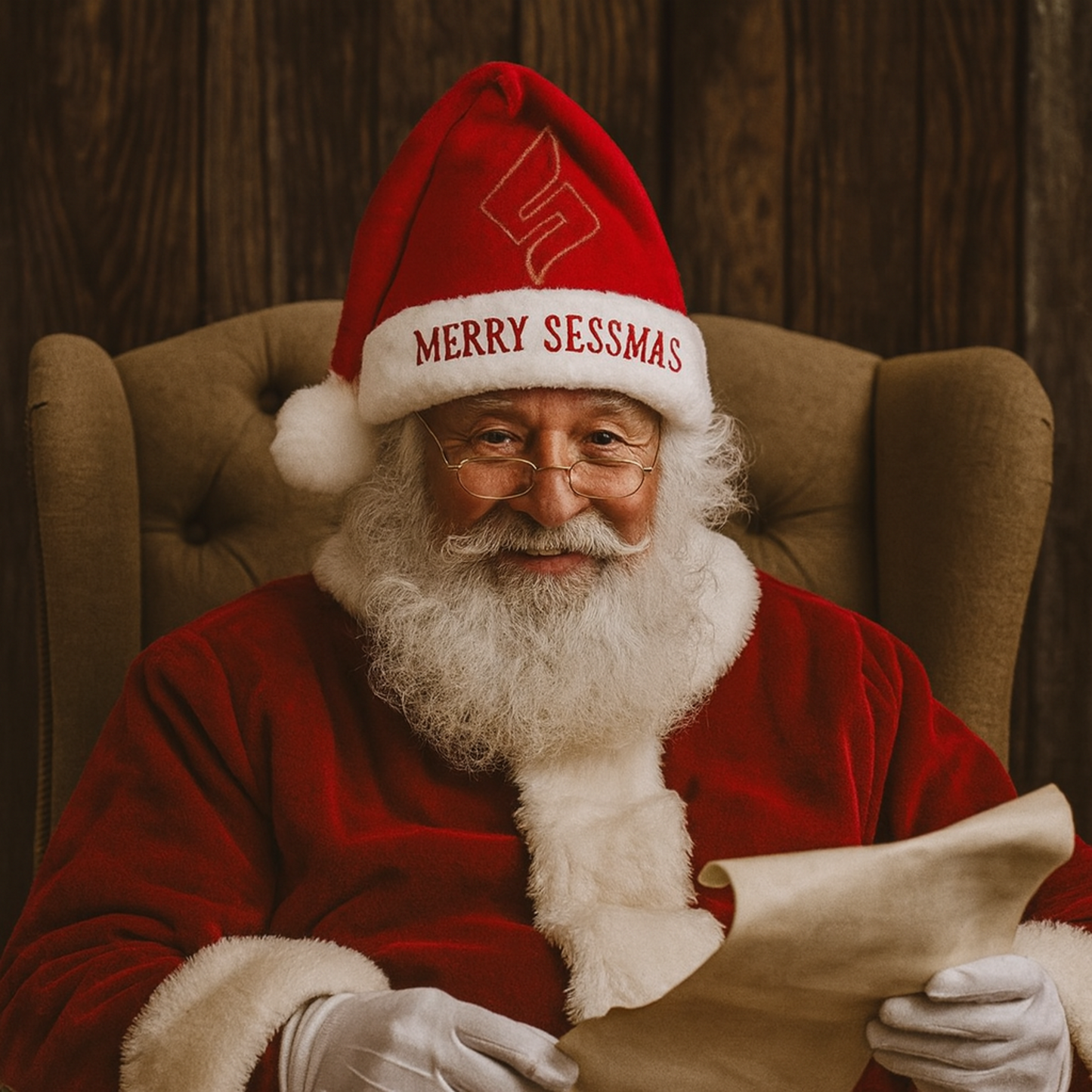 Sled Into Sessmas — The Hat That Roasts Hack Comics by the Fire Santa Hat — Merry Sessmas Embroidered Holiday Hat