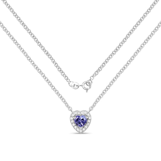 0.55 Carat Genuine Tanzanite and White Topaz .925 Sterling Silver Necklace