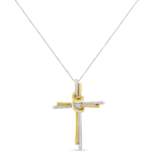 10K Two-Tone Yellow & White Gold Diamond-Accented Cross 18" Pendant Necklace (J-K Color, I2-I3 Clarity)