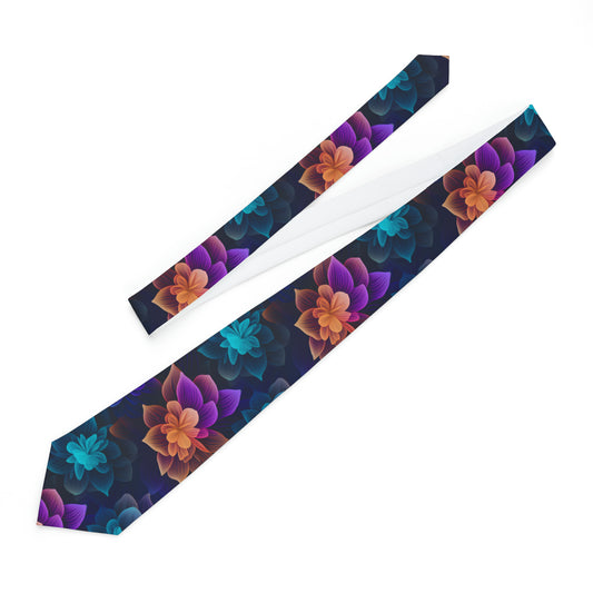 "DirkyThreadz Vibrant Blossom Necktie - Bold Purple, Orange & Blue Floral Design"