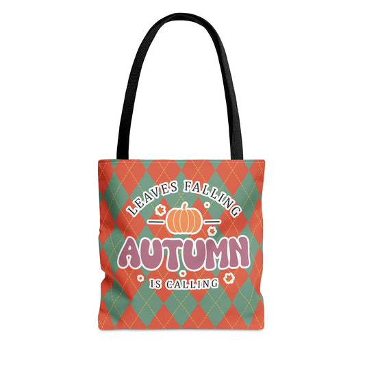 Vintage Green and Orange Rhombus pattern Fall Tote Bag (AOP) - Embrace Autumn's Beauty on the Go