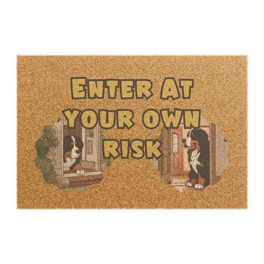 Enter at Your Own Risk Bernese Mountain Dog Doormat | 24" x 16" | Outdoor Coir Welcome Mat