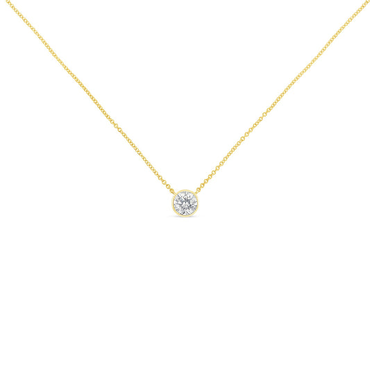 10K Yellow Gold 1/2 Carat Round Brilliant-Cut Diamond Modern Bezel-Set Solitaire 16"-18" Pendant Necklace (H-I Color, SI2-I1 Clarity)