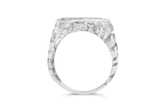 .925 Sterling Silver 1/3 Diamond 6 Stone Rectangle Nugget Gents Ring - Size 10