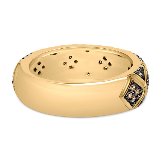 10K Yellow Gold Plated .925 Sterling Silver 3/8 Cttw Champagne Diamond Geometric Style Band Ring - Size 7