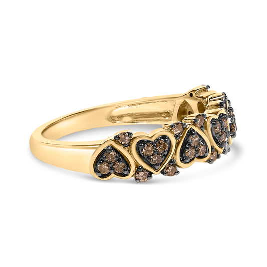 10K Yellow Gold Plated .925 Sterling Silver 1/3 cttw Natural Diamond Band Ring - Size 7