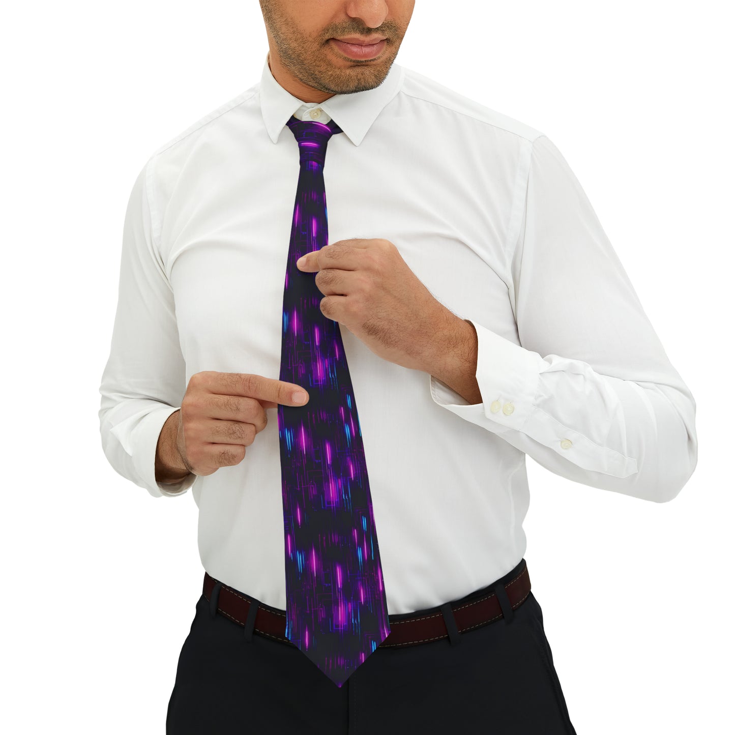 "DirkyThreadz Neon Nexus Necktie - Bold Circuit Design in Vibrant Neon Colors"