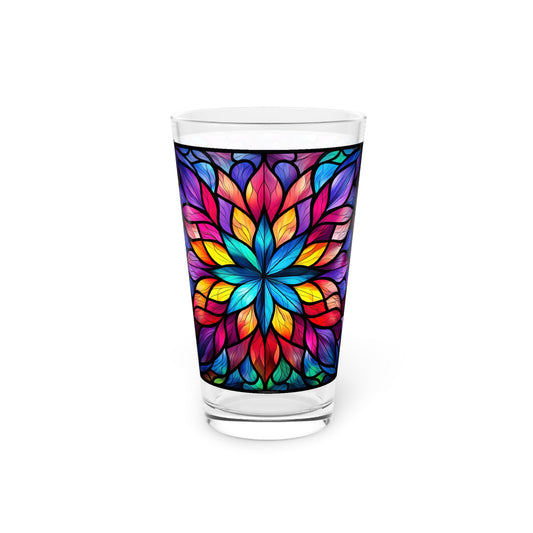 Blooming Beauty: A Rainbow-Colored Flower Stained Glass Masterpiece 16oz Pint Glass Gift idea gifts for home decor housewarming gift