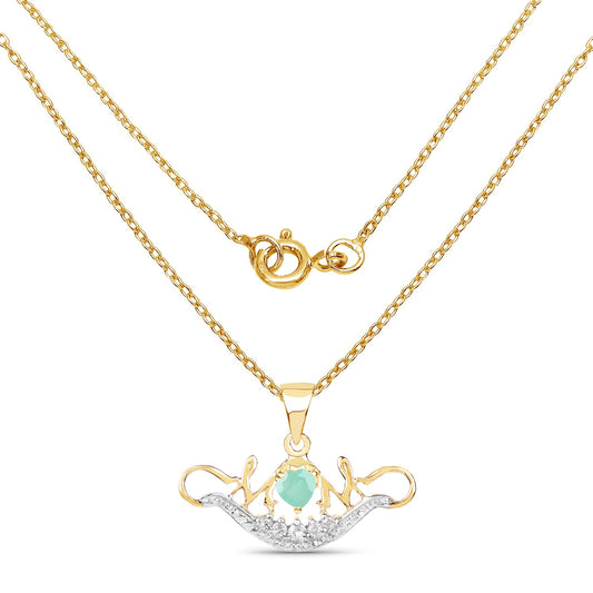 14K Yellow Gold Plated 0.62 Carat Genuine Emerald and White Topaz .925 Sterling Silver Pendant