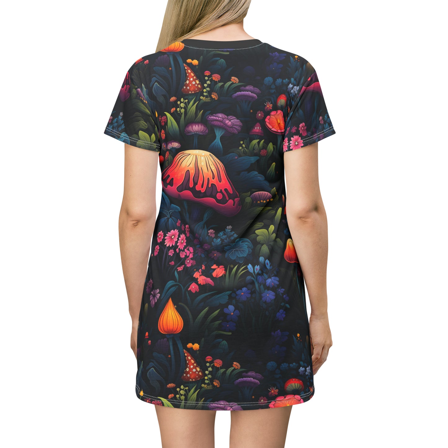 Fairy Tale Magical Forest With Colorful Mushrooms T-Shirt Dress (AOP)