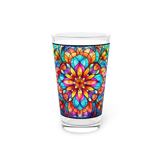 Blooming Beauty: A Rainbow-Colored Flower Stained Glass Masterpiece 16oz Pint Glass Gift idea gifts for home decor housewarming gift