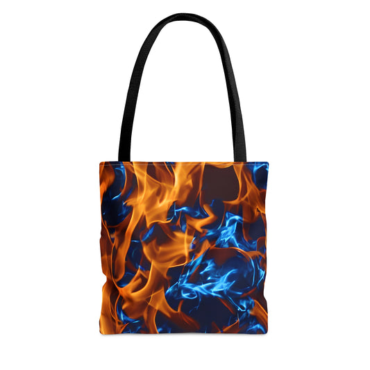 Blue and Orange Flame All Over Print (AOP) Tote Bag - Stylish and Spacious Carry-All