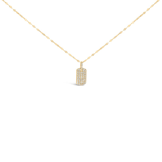 18K Yellow Gold Plated.925 Sterling Silver 1/3 Cttw Diamond Studded Dog Tag 18" Pendant Necklace (I-J Color, I2-I3 Clarity)