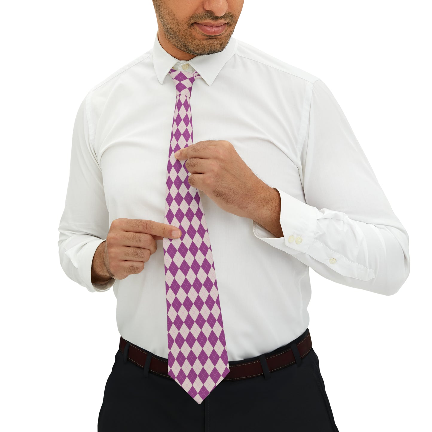 "DirkyThreadz Argyle Sophistication Necktie - Timeless Purple and White Geometric Elegance"
