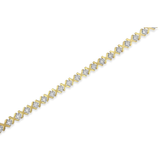 10K Yellow Gold 1/2 Cttw Diamond Alternating X-Link Bracelet