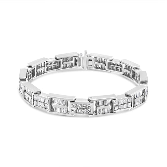 14K White Gold 10 5/8 Cttw Diamond Panel Link Bracelet - 7" Inches
