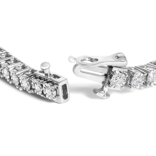 .925 Sterling Silver 3.0 Cttw Lab Grown Diamond Illusion-Set Miracle Plate Tennis Bracelet (G-H Color, VS1-VS2 Clarity) - Size 7.25"