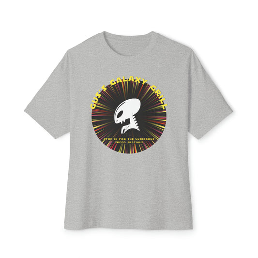 Gus's Galaxy Grill Unisex Oversized Boxy Tee Cosmic Cuisine Couture, Hilarious Foodie Fashion, Intergalactic Apparel