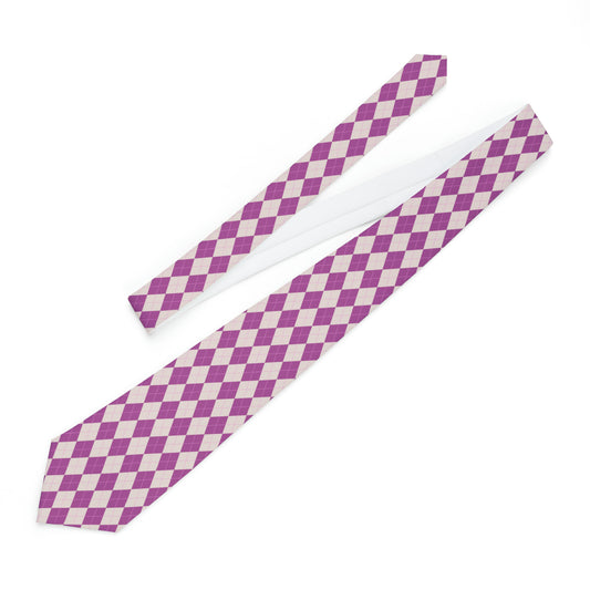 "DirkyThreadz Argyle Sophistication Necktie - Timeless Purple and White Geometric Elegance"