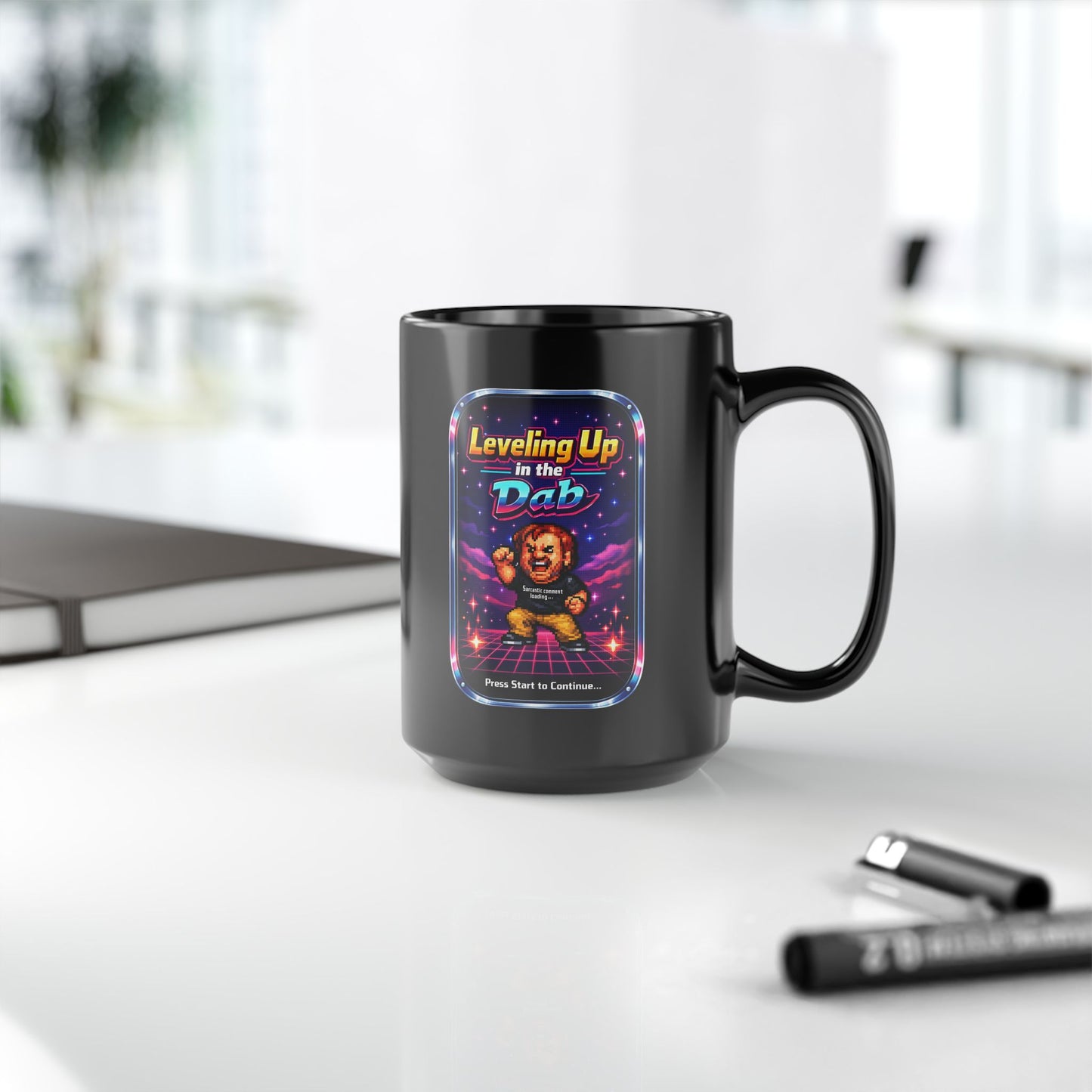 Leveling Up in the Dab Black Mug — Retro Gamer Gift 15oz mug