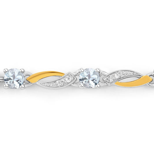 0.74 Carat Genuine Aquamarine and White Sapphire .925 Sterling Silver Bracelet