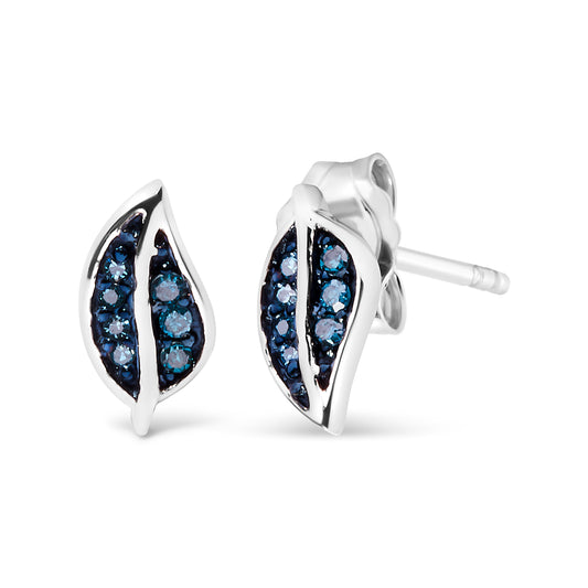 .925 Sterling Silver Blue Diamond Accent Leaf Stud Earrings