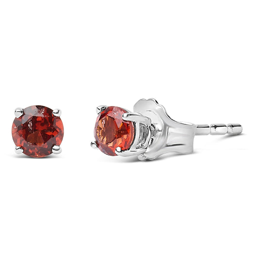 .925 Sterling Silver 3.5 MM Created Round Red Garnet Solitaire Stud Earrings