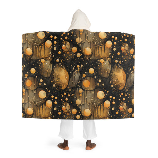 Halloween Yellow Orange Floating Blobs and Dark Hooded Sherpa Fleece Blanket