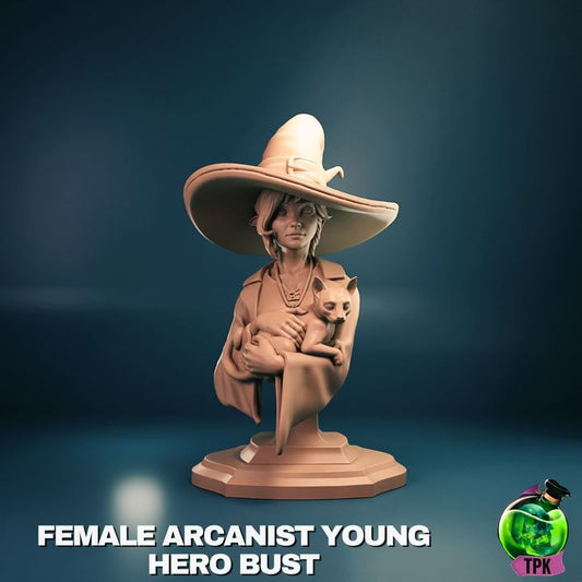 Young Arcanist Girl with Cat - Bust & Full Miniature