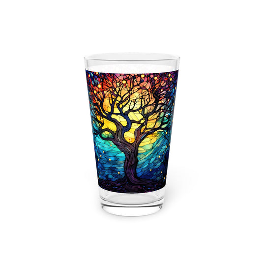 Nighttime Blossoms: A Celestial Tree Stained Glass Masterpiece on Your Pint Glass 16oz Pint Glass Gift idea gifts for home decor housewarming gift